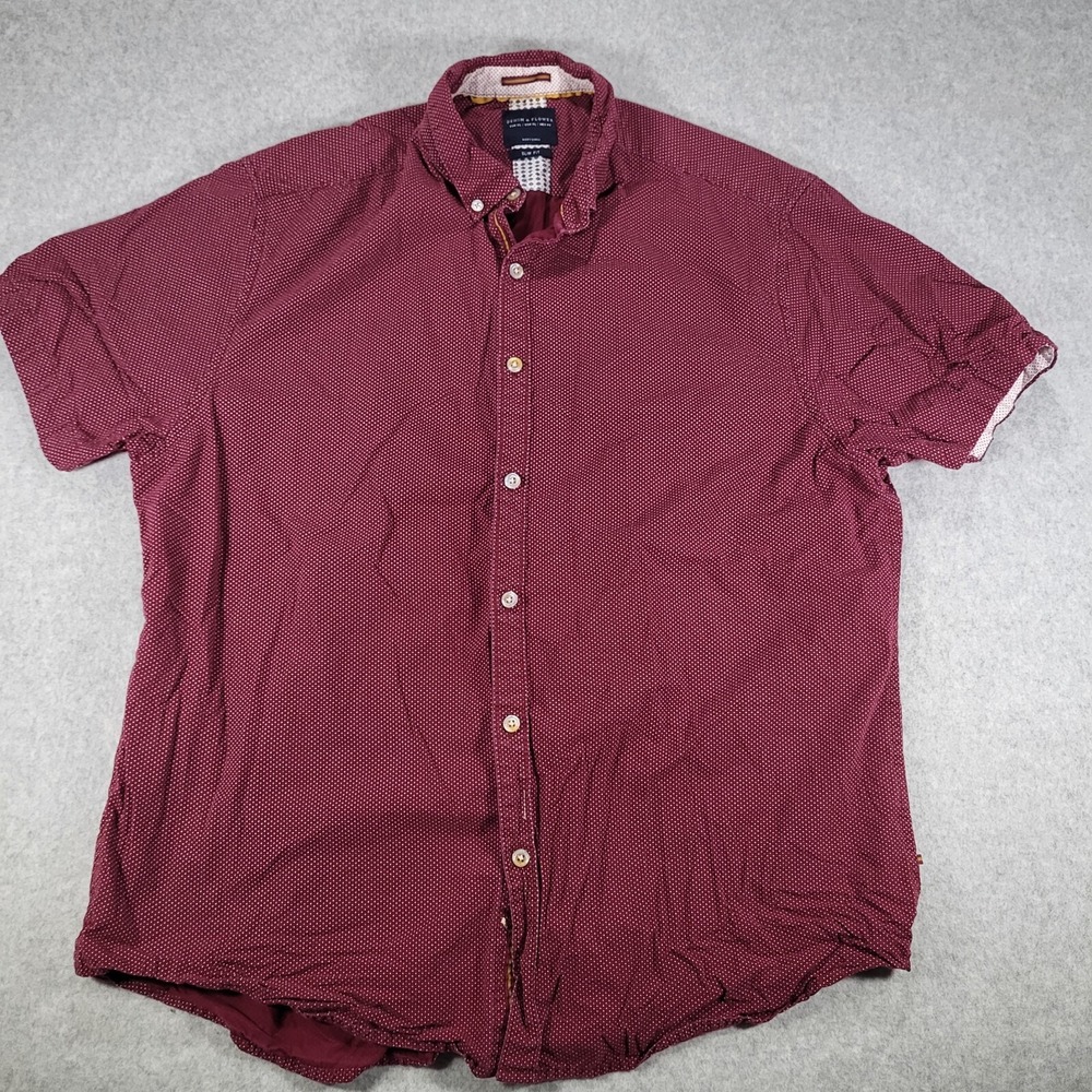 Denim & Flower Ricky Singh Short Sleeve Button Up Mens XL Slim Fit Red Polka Dot - Picture 4 of 7